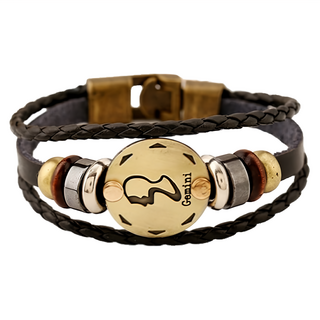 真皮頭層牛皮編織搭合金手環 12星座 時尚編織, 20.5~21cm