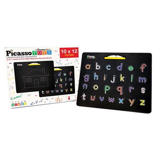 PicassoTILES 畢卡索 雙面磁性畫板, 磁性繪畫板+手寫筆, 3歲以上適用, 字母與自由風格, 31.5 x 25.5cm, 1個