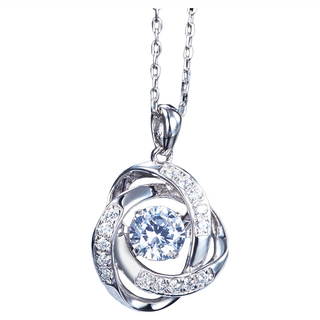 Crossfor Dancing Stone系列 日本進口主鑽 純銀懸浮閃動項鍊, A款環繞愛情, 鍊長40 + 5cm延長鍊