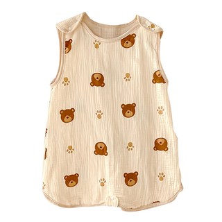 愛北鼻 棉花糖背心式防踢被 建議身高50-80cm 柔軟親膚透氣, 1入, 卡其熊頭