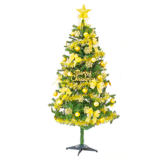 MODACore 摩達客 特仕幸福型裝飾綠色聖誕樹金色年華系配件 + 50燈LED燈串暖白光 USB電池盒兩用充電, 綠色 + 金色