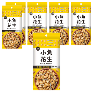 冠億食品 小魚花生, 口感香脆超涮嘴, 顆顆飽滿紮實, 70g, 台灣製造, 6包