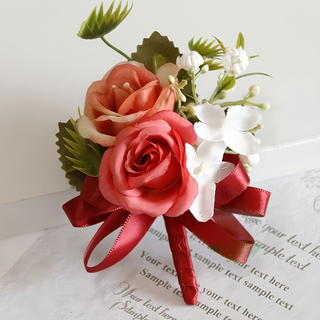 婚禮胸花 PE材質 7*12cm 奶白色/腮粉色/紫色/粉色, B款紅色, 2個