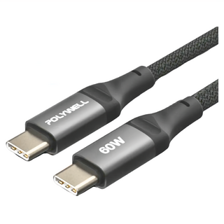 POLYWELL 寶利威爾 Type-C To Type-C PD編織快充線 60W 鋁合金 PW15-W45-M852, 2m, 黑色, 1條
