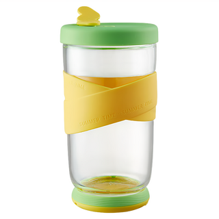 CMSH 可漾 時尚雙色 雙吸管玻璃支架杯 650mL 小玉西瓜, 1個