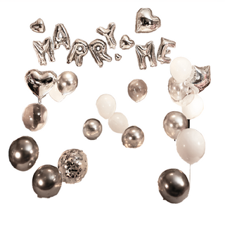生活King 奢華驚喜求婚氣球套餐，MARRYME字母、愛心氣球、星星氣球、金屬氣球、LOVE暖白燈, 1組, 銀色, 白色, 透明