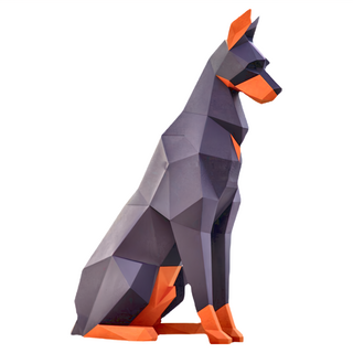 3D紙模型 杜賓犬紙藝模型, 黑色 + 橙色, 1個