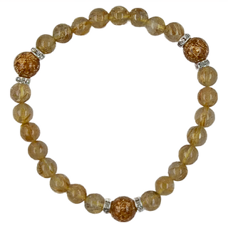 晶鑽金箔圓珠手鍊, 磁石鈦晶, 18cm