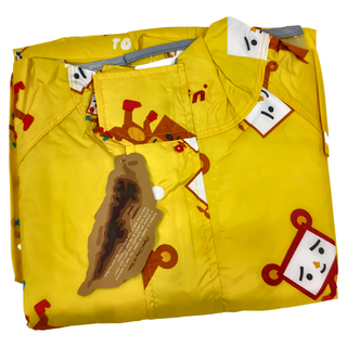 Fairrain 親子豆腐熊寶貝 豆腐人 前開式雨衣兒童款 180度透明帽檐 加大視野範圍 雨帽高度隨意調節, 黃色, XL(105cm)