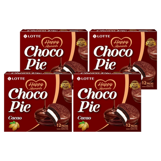 LOTTE 樂天 黑巧克力派 濃郁巧克力包裹柔軟蛋糕 夾心棉花糖 美味蛋糕派, 336g, 4盒