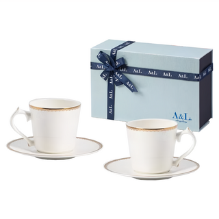 A&L 骨瓷咖啡對杯禮盒組 40%骨粉含量 輕巧易搭配, 曙光, 1組