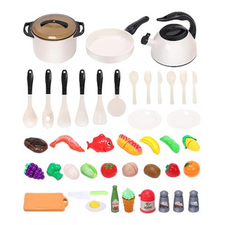 cute stone 盟石 兒童仿真鍋具切切樂套裝玩具 44件組, 現代廚房, 1組, 800g