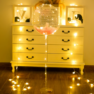 B款 波波球套裝 銅線燈+粉羽毛+波波支架 18吋波波球 70CM氣球支架, 粉色 + 透明色, 1組