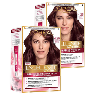 L'OREAL PARiS 巴黎萊雅 Excellence Creme 優媚霜三重護髮染髮霜組 4.26 紫紅棕色, 2組