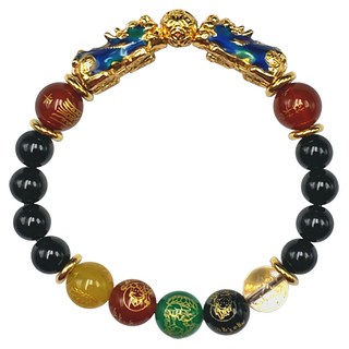 財神小舖 轉運五姓財神雙搶貔貅手鍊 五行琉璃珠約8mm 手圍15~23cm 1條, 15~23cm, 變色款