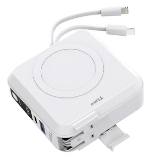 Timo 五合一PD快充自帶線磁吸行動電源 10000mAh 原廠保固, 月牙白, Timo-501W