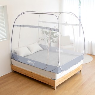 Bluel 免安裝雙門蚊帳 藍灰色, 大型加大(2000 x 1500 x 1600mm)