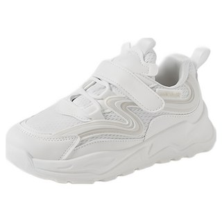 ChakanShoes 兒童款 綁帶魔鬼氈運動鞋, 210mm 白色 - 舒適透氣，安全防滑