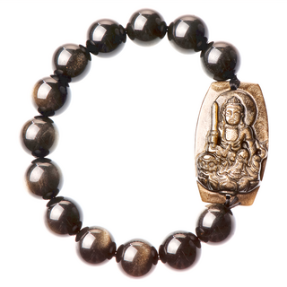 財神小舖 生肖兔 文殊菩薩 本命佛 金曜石手鍊 12mm金曜石珠, 15.5~17cm, SF-8212-3