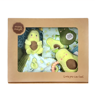 Mary Meyer 蜜兒 臻藏禮盒 Set 酪梨手搖鈴+安撫巾+沙沙紙 安全柔軟布料 刺激寶寶聽覺 手指動作練習, 酪梨, 1盒