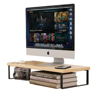 加高電腦營幕架 電腦增高架 螢幕增高架 鍵盤收納架 辦公桌面收納架(50*20*16.5cm)_原木板白架, 1入, 原木板白架