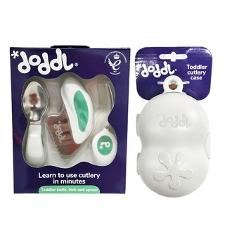 doddL 人體工學兒童學習餐具組，幼兒餐具刀叉湯匙三件組，1-5歲適用，304不銹鋼材質, 湖水綠, 餐具*3+攜帶盒, 1組