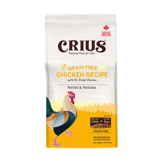CRIUS 克瑞斯 天然糧無穀 乾飼料 貓用 無麩質+風乾雞肉, 雞肉, 4lb, 1袋