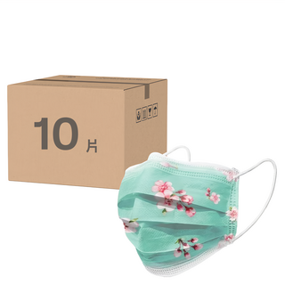 CHACER 佳和口罩 成人平面醫用口罩, 湖水綠櫻花, 1個, 10片