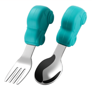 PEANUTS 史努比 嬰兒汽車短柄叉勺組 EW360G, 湯匙+ 叉子, 綠色, 1組