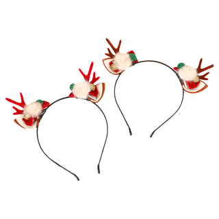 小鈴鐺亮蔥鹿角帶毛髮箍 Set, 紅色, 2個