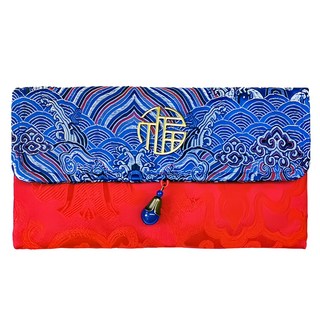 財神福氣鴻運錢袋組，手工織錦緞，好運紅/好運藍, 1組