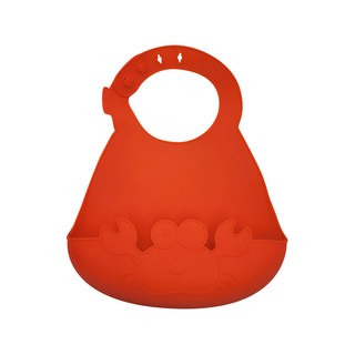 PUKU 藍色企鵝 果凍Q造型圍兜, 食品矽膠材質, 寬大口袋, 立體口袋設計, 四段式調整, 紅螃蟹, 1個