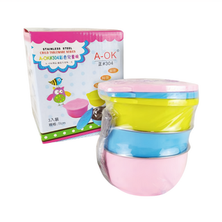 A-OK 彩色不銹鋼兒童碗組 混合顏色 兒童餐具, 碗 3個, 1盒