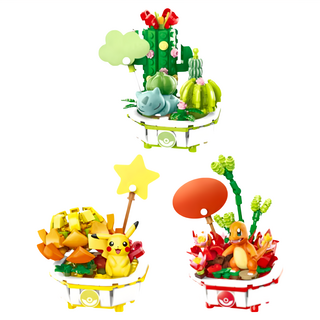 KEEPPLAY 奇妙積木 QMAn 啟蒙積木 寶可夢盆栽系列積木Set (三件組): 皮卡丘 + 小火龍 + 妙蛙種子, 1組