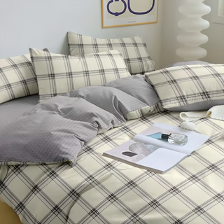 A-ONE 雪紡棉被套, 多款任選, 優質印染技術, 耐洗染色, 高成本磨毛處理, 吸濕透氣, 雙人, 棋盤格黃