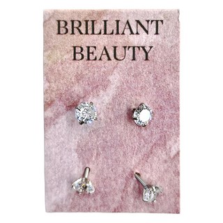 耀眼美人 閃耀銀色雙鋯石鑽醫療鋼/不銹鋼耳環, 銀色