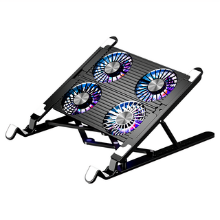 ANTIAN 4風扇360度排風散熱升降筆電增高支架/可折疊ipad散熱支架, 黑色, 1個