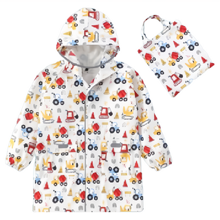 愛北鼻 親子同款加厚防水雨衣 XL(建議120~130cm) 奇趣工程車