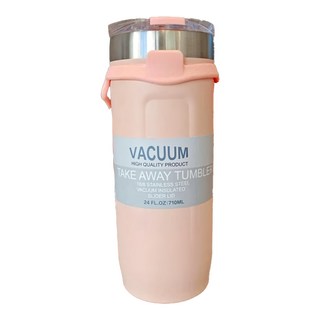 半島良品 時尚提繩304不鏽鋼隨行杯咖啡杯, 橘粉色, 710ml, 1個