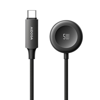 AIDOGA 艾迪伽 USB-C TO Apple Watch全系列 磁吸充電器充電線連接線 5W快充 星航S系列 1m, 鈦灰色, 1條
