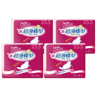 康乃馨 新超薄蝶型衛生棉 護翼型, 量多型(25.5cm), 16片, 4包
