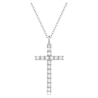 CF Diamond 莫桑鑽十字架項鍊 最高等級D色 FL淨度 3EX切工 S925純銀, 90分, B0803 信仰