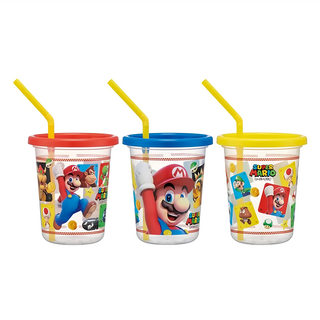 Skater 三件組吸管杯 320ml, MARIO 紅色 + 藍色 + 黃色, 1組