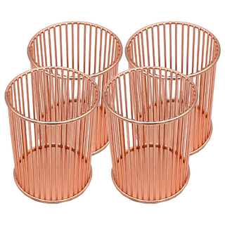 金屬圓形收納筆筒, 10x8x8cm, 條形玫瑰金, 4個