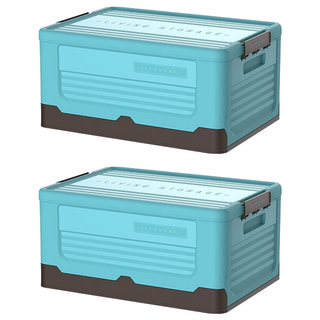 撞色摺疊收納箱 多種尺寸和顏色 厚實材質, 大款, 07 湖水藍, 2個
