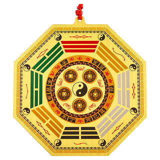 命運好好玩 鎮宅平安五帝錢八卦鎮掛件 28 x 14.5cm，鎮宅避邪、招財納福，守護居家平安, 1個, 混和顏色