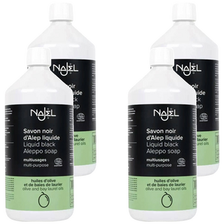 NAJEL 阿勒坡萬用黑皂液 1L 橄欖油和月桂油製成 清潔和去除油脂 廚房/浴室/地板清潔, 4瓶