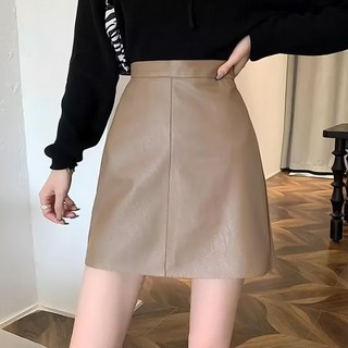 性感霧面素色皮裙, L, 咖