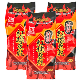 德昌 麻辣紅標豆乾 300g, 台灣傳統四方薄豆乾, 純素, 10個迷你小包裝, 3袋