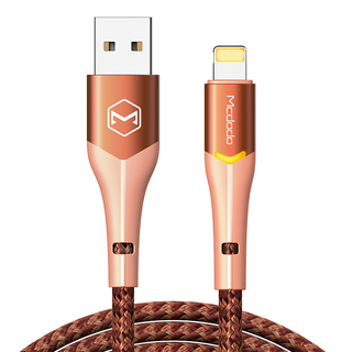 Mcdodo 麥多多 偉麗 雙LED線 LED數據+充電線 鋁合金尼龍編織 CA-796 CA-784 USB-A to Type-C Lighting, 1.8m, 橙色, 1條